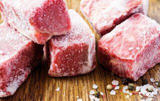 Frozen Beef Slices In Hoarfrost Close Up